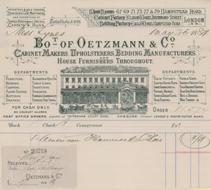 Rekening van Oetzmann & Co, meubelmakers, stoffeerders, beddenfabrikanten en woninginrichters