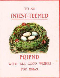 Vogelnest met eieren, kerstkaart door English School