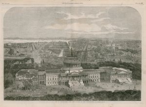 Vogelperspectief van de stad Washington, met het Capitool op de voorgrond