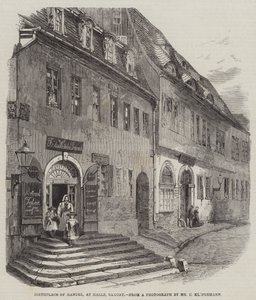 Geboorteplaats van Händel, in Halle, Saksen (gravure) door English School