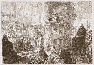 Bisschop van Lodi predikend tijdens het proces van Hus, illustratie uit The History of Protestantism door James Aitken Wylie (1808-1890), gepubliceerd 1878 door English School