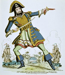 Zwartbaard de piraat (gekleurde gravure)