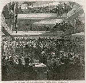 Blackfriars Brug. Ceremonie voor het leggen van de eerste steen, 20 juli 1865 door English School