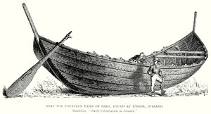 Boot voor veertien paar roeispanen, gevonden bij Nydam, Jutland (gravure) door English School