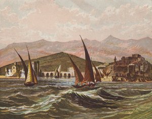 Boten die voor de kust van het Heilige Land varen door English School