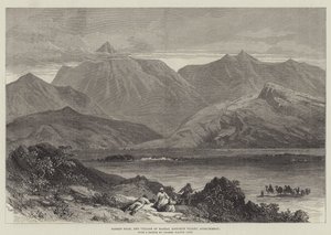 Bodeen Peak en het dorp Madzai, Khoorum-vallei, Afghanistan (gravure) door English School