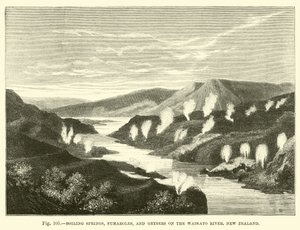 Kokende bronnen, fumarolen en geisers aan de Waikato-rivier, Nieuw-Zeeland door English School