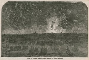 Vreugdevuur en vuurwerk op Blackheath door English School