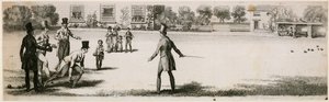 Bowls gespeeld tijdens de Regency in een niet-geïdentificeerde plezier tuin door English School