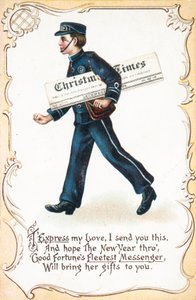 Jongen bezorgt kerstkrant, kerstkaart door English School
