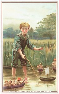 Jongen die boot zeilt en naar elfjes kijkt door English School