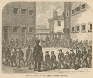 Jongens aan het oefenen in Tothill Fields Prison door English School