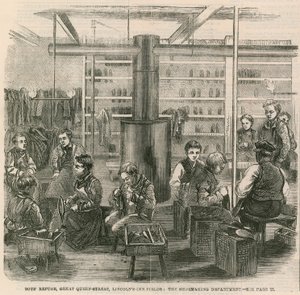 Jongensopvang, Great Queen Street, Lincolns Inn Fields, Londen - de schoenmakerij door English School