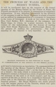 Armband gepresenteerd aan de Prinses van Wales ter herdenking van de opening van de Mersey Tunnel door English School