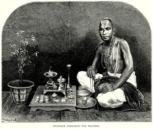 Brahman voorbereid op gebed (gravure)
