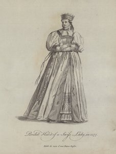 Bruidsgewoonte van een Zwitserse dame in 1577 (gravure)