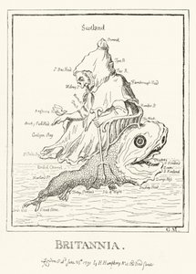 Britannia, kaart van Engeland (gravure) door English School