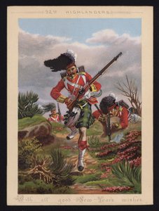 Britse soldaten van de 92e Highlanders, nieuwjaarsgroetkaart door English School