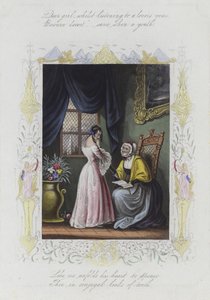 Britse Valentijnskaart met een afbeelding van een jonge vrouw voor een oudere vrouw
