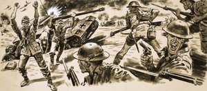 Britse troepen vallen de positie aan die wordt gehouden door Rommel
