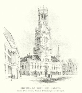 Brugge, De Halletoren (gravure) door English School