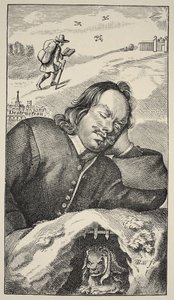 Bunyans droom, frontispice van The Pilgrims Progress door John Bunyan (1628-88), 4e editie, uitgegeven 1680