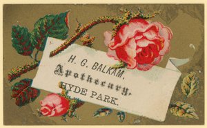 Visitekaartje voor H G Balkam, Apotheker, Hyde Park