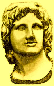 Buste van Alexander de Grote, uit het British Museum, standbeeld in het Vaticaan, illustratie uit Geschiedenis van Rome door Victor Duruy, gepubliceerd 1884 door English School