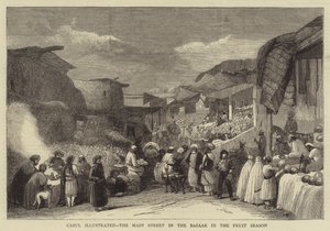 Cabul Geïllustreerd, de Hoofdstraat in de Bazaar in het Fruitseizoen (gravure) door English School