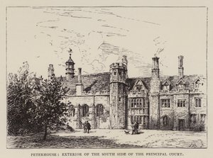 Cambridge: Peterhouse, buitenkant van de zuidkant van de hoofdhof door English School