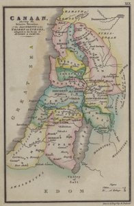 Kanaän, met de relatieve ligging van de toewijzingen aan de stammen van Israël, aangepast aan de boeken van Rechters en Samuel door English School