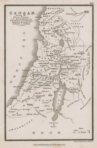 Kanaän, met de relatieve ligging van de toewijzingen aan de stammen van Israël, aangepast aan de boeken van Rechters & Samuel door English School