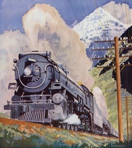 Canadian Pacific Railways "Dominion" in de Rockies (kleurenlitho) door English School