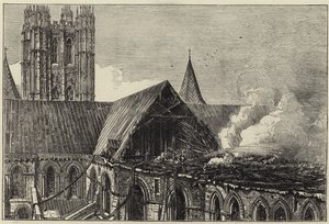 Canterbury Cathedral na de recente brand door English School