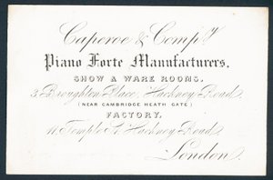 Caperoe & Company, pianofortefabrikanten, handelskaart door English School