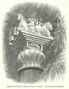 Kapiteel van pilaar voor grot in Bedsa (gravure) door English School