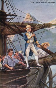 Kapitein Cook omzeilt Nieuw-Zeeland, 1769 door English School