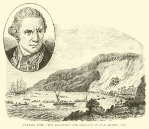 Kapitein Cook, de Discovery en Resolute in Kealakakua Bay