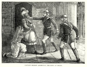 Kapitein Hodson arresteert de koning van Delhi (gravure) door English School