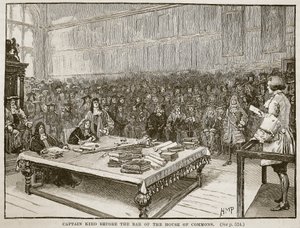 Kapitein Kidd voor de balie van het Lagerhuis, illustratie uit Cassells Illustrated History of England