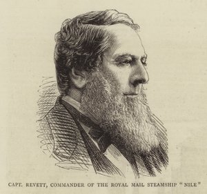 Kapitein Revett, commandant van het Royal Mail stoomschip "Nile" (gravure)