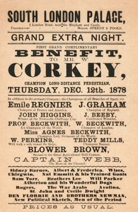 Kapitein Webb, de held van het Kanaal, Corkey de voetganger, de Beckwiths (zwemmers) en anderen in het South London Palace, 1878 door English School