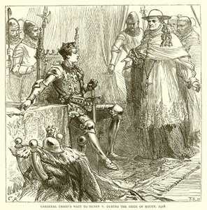 Bezoek van kardinaal Ursinis aan Hendrik V tijdens het beleg van Rouen, 1418 door English School