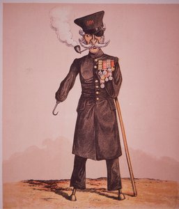 Karikatuur van Chelsea-pensionaris van het Royal Hospital, uit 