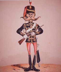 Karikatuur van schildwacht van 11e Huzaren, uit 
