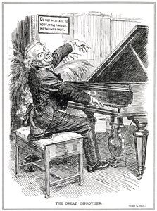 Cartoon die Lloyd George bespot als de Grote Improvisator of leider van de Improvisa-Tories, juni 1920