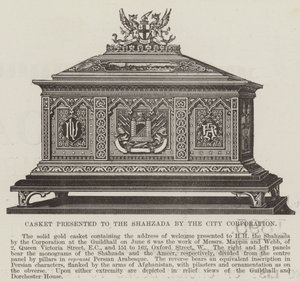 Kist aangeboden aan de Shahzada door de stadsraad (gravure)