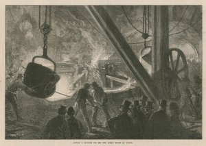 Gieten van een cilinder voor de nieuwe Albert Bridge in Chelsea door English School