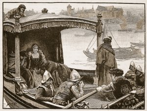 Catherine Howard wordt naar de Tower gebracht, illustratie uit Cassells Geïllustreerde Geschiedenis van Engeland