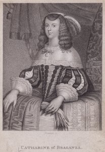 Catherine van Braganza, koningin-gemalin van koning Karel II (gravure) door English School